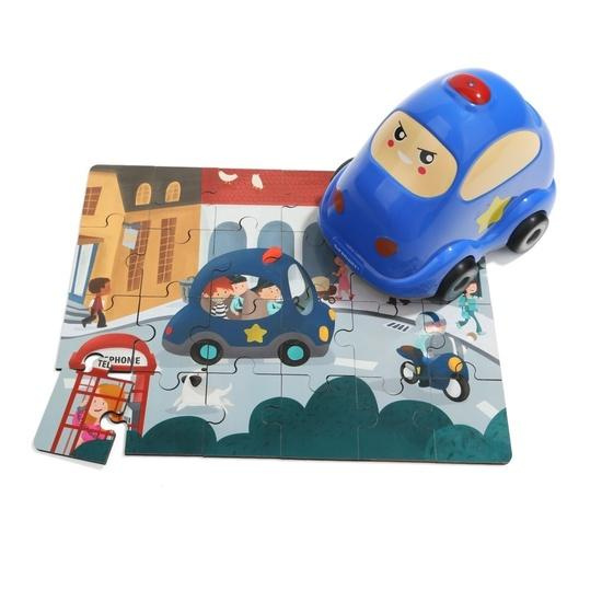 TOP BRIGHT Dřevěné puzzle s hračkou: Policejní auto 24 dílků
