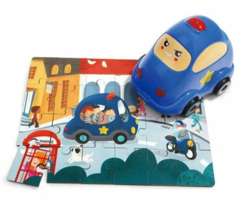 TOP BRIGHT Dřevěné puzzle s hračkou: Policejní auto 24 dílků
