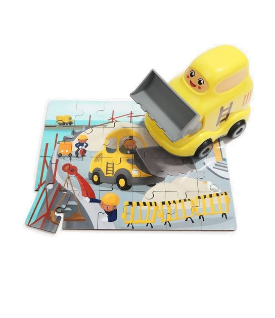 TOP BRIGHT Dřevěné puzzle s hračkou: Buldozer 24 dílků