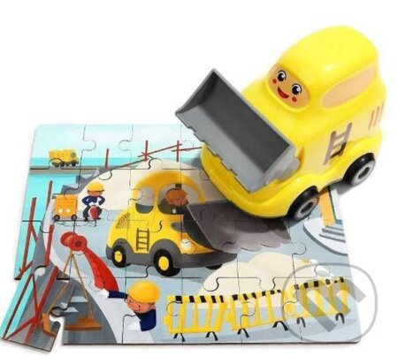 TOP BRIGHT Dřevěné puzzle s hračkou: Buldozer 24 dílků