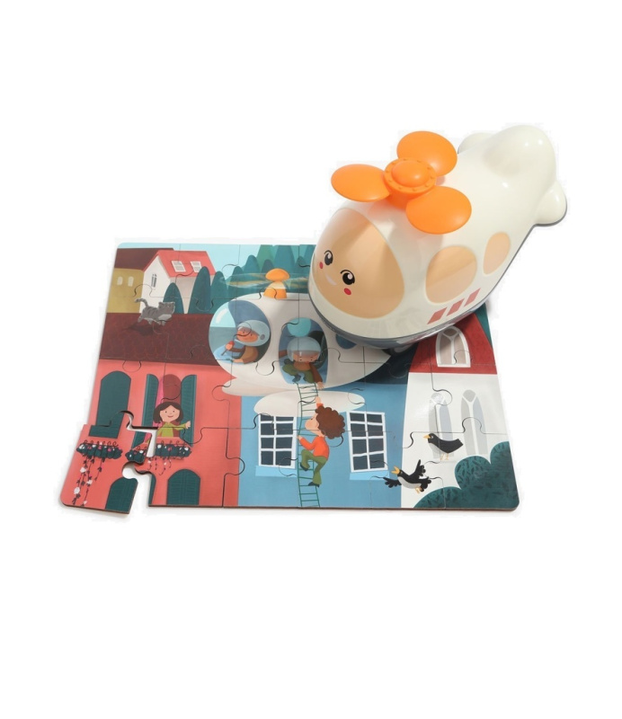 TOP BRIGHT Dřevěné puzzle s hračkou: Vrtulník 24 dílků