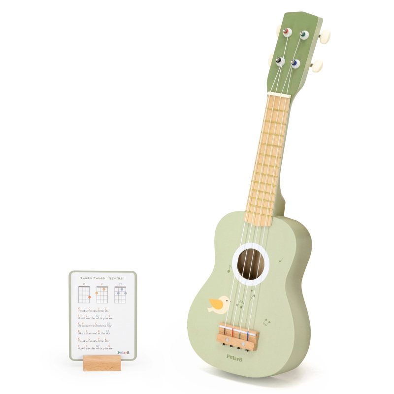 Dřevěné ukulele pro děti zelené s notami