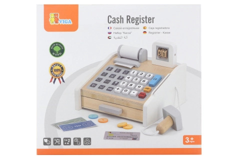 Viga Toys Dřevěná pokladna šedá a bílá