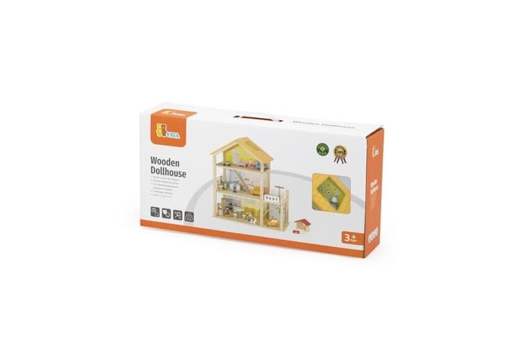 Dřevěný domeček pro panenky s panenkami a příslušenstvím