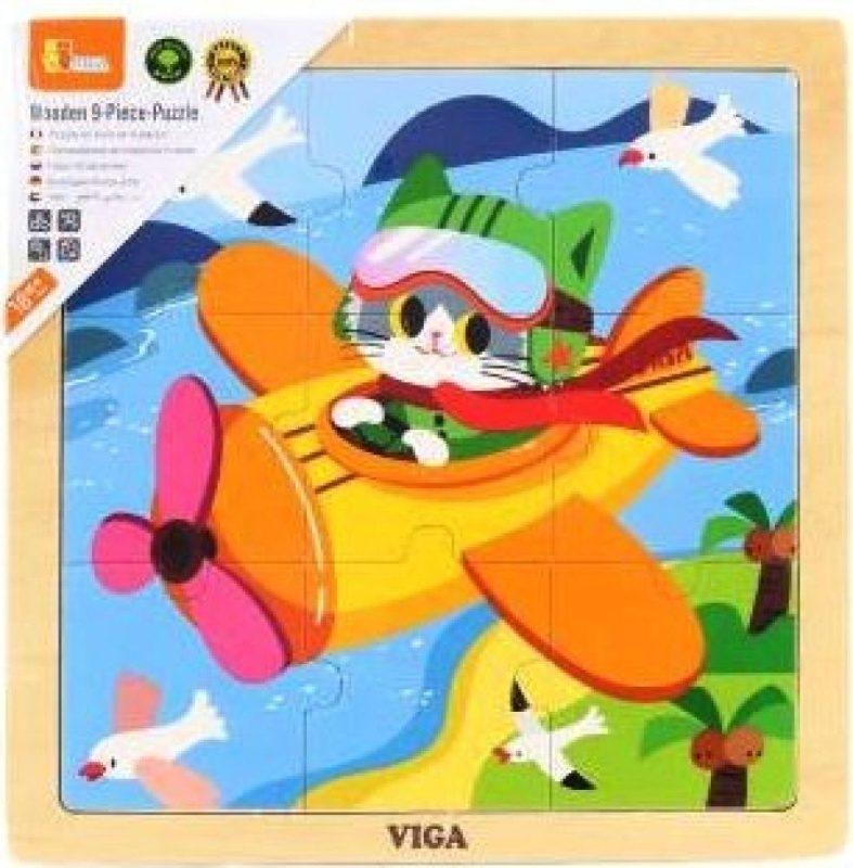 Viga puzzle 9 dílků letadlo s kočičkou