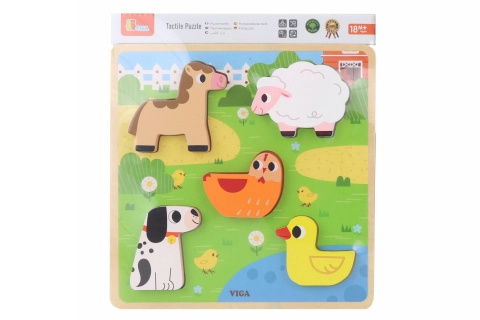 Dřevěné vkládací puzzle farma pro děti VIGA