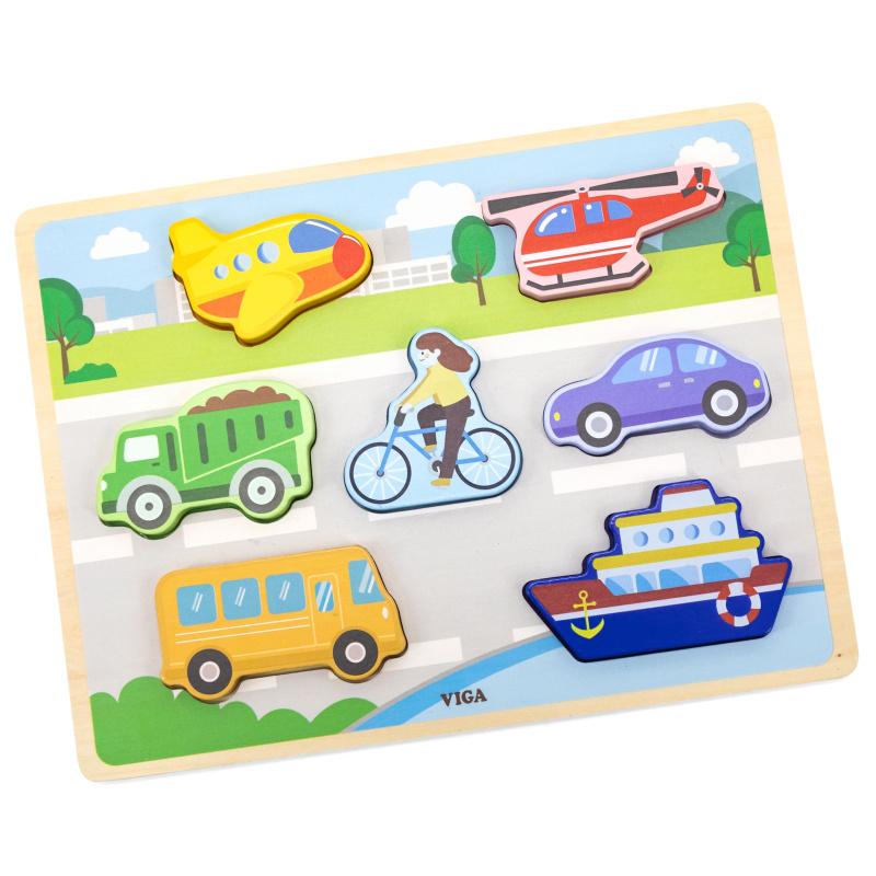 Viga Toys montessori 2v1 Vozidla