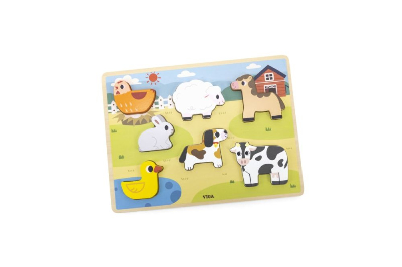 Dřevěné puzzle VIGA farma Montessori 2v1