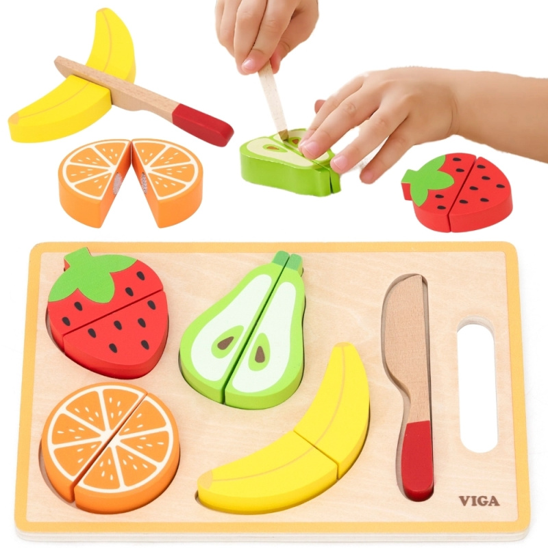 viga dřevěná montessori sada ovoce na krájení