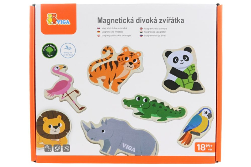 Viga dřevěné magnety – divoká zvířata, 20 ks