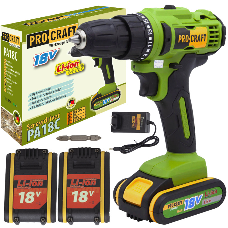 Procraft PA18C 20V - akumulátorový šroubovák (s 1,5 Ah akumulátorem a nabíječkou)