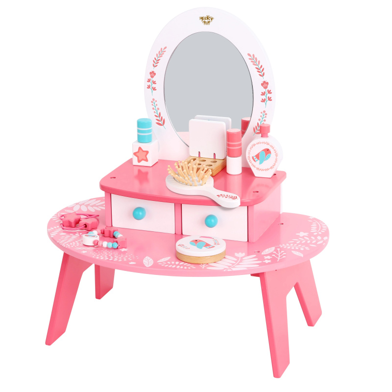 Růžová dřevěná toaletka s zrcadlem Tooky Toy