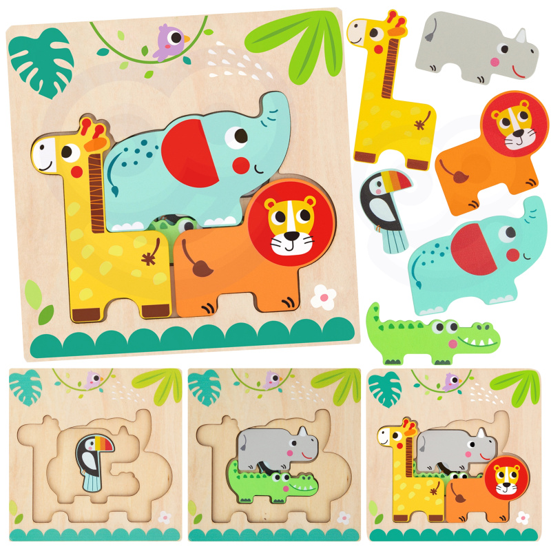 Tooky Toy puzzle vícevrstvá deska Forest Animals 7 ks