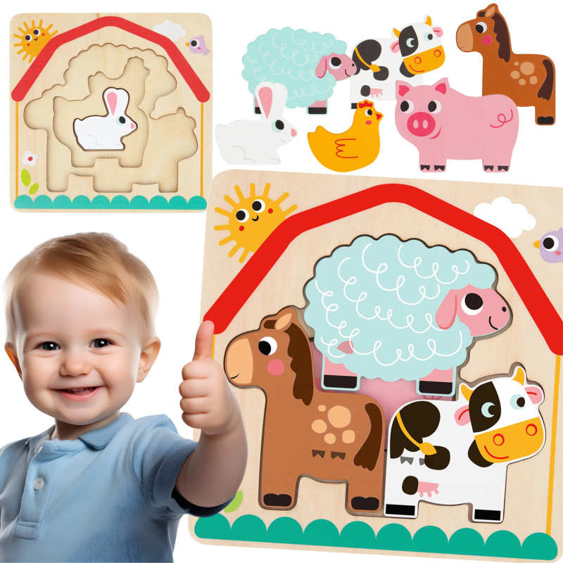 Dřevěné puzzle Montessori Farmářská zvířátka od Tooky Toy