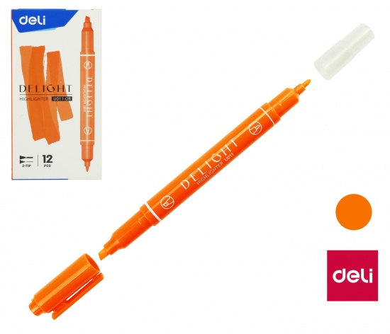 Zvýrazňovač DELI oboustranný EU011-OR oranžový DELI