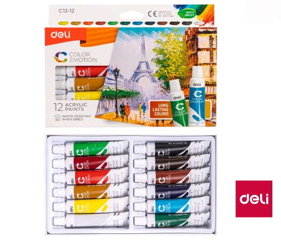 Barvy akrylové sada Deli 12 barev, 12ml EC12-12 DELI GROUP CO., LTD.