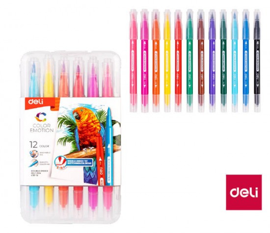 Fix oboustranný DELI štětečkový + liner 12 barev Color Emotion EC151-12 DELI GROUP CO., LTD.