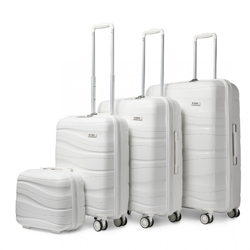 Kono Classic 4 Sada kufrů 4ks spinner 30cm 55cm 66cm 76cm Bílý Polypropylen 100L