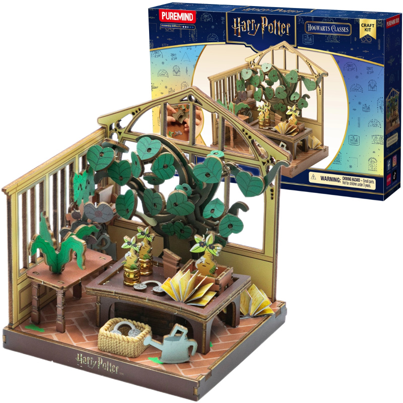 Puremind Harry Potter skládací dřevěné 3D puzzle – skleník, lekce bylinkářství