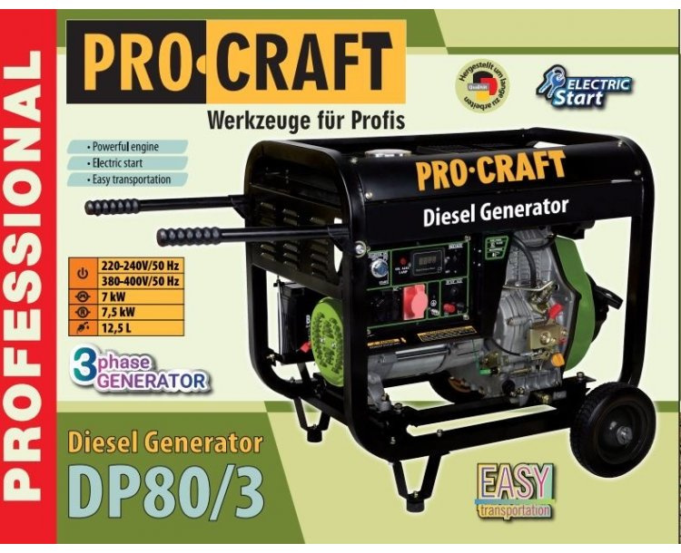 Procraft DP80/3 - dieselová elektrocentrála