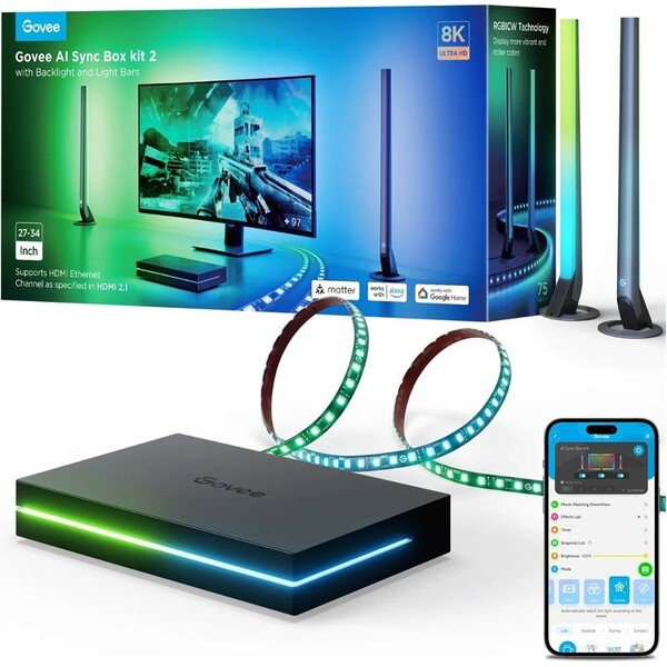 Govee AI Sync Box Kit 2 Smart sada PC osvětlení 27-34" + LED panely