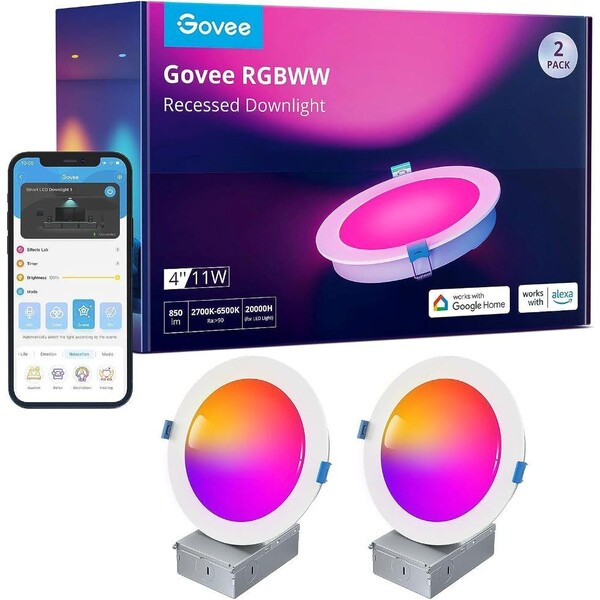 Govee Podhledové 12cm LED světlo RGBWW Smart 850lm - 2 ks Bílá