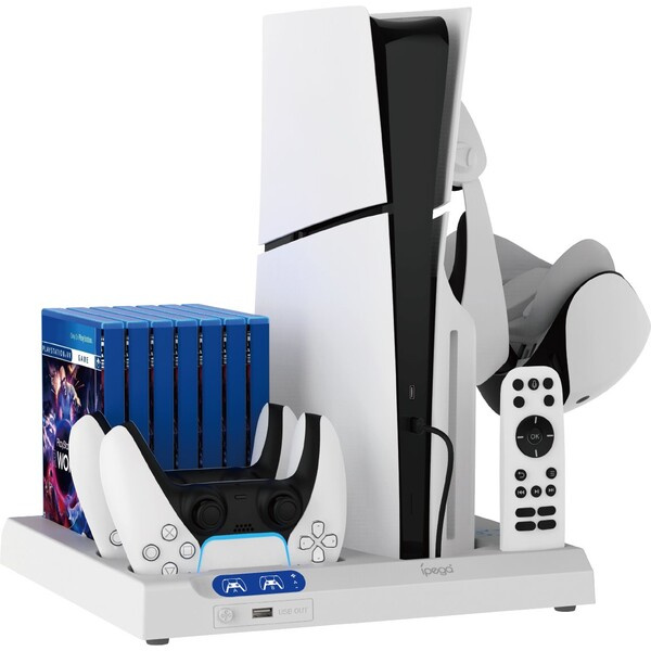 iPega P5S028 All-in-one Nabíjecí Stojan s Chlazením pro PS5, PS5 Slim Black Bílá