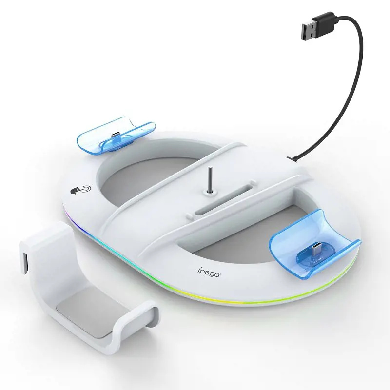 iPega P5S045 Vertikální Nabíjecí Stojan s RGB PS5, PS5 Slim White Bílá