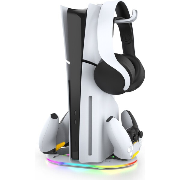 iPega P5S045 Vertikální Nabíjecí Stojan s RGB PS5, PS5 Slim White Bílá
