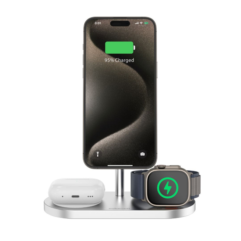 CubeNest S313 Pro 3v1 magnetická bezdrátová nabíječka stříbrná