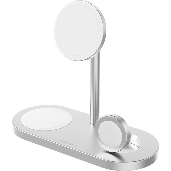 CubeNest S313 Pro 3v1 magnetická bezdrátová nabíječka stříbrná