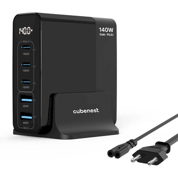 CubeNest S5D0 PD GaN nabíječka (140W) černý