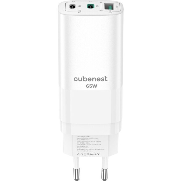 CubeNest S3D0 PD GaN síťová nabíječka (65W) bílá