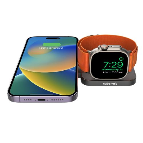 Cubenest S211 Fold Pro 2v1 magnetická bezdrátová nabíječka šedá