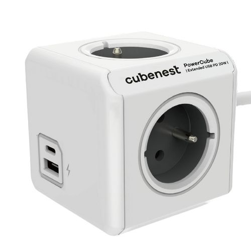 CubeNest PowerCube Extended USB PD 20W, A+C, 3m kabel, šedá