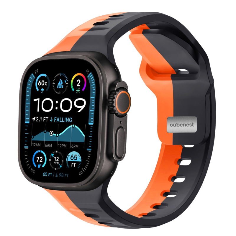 CubeNest Premium Silicon Band řemínek Apple Watch 42-49 mm černý/oranžový