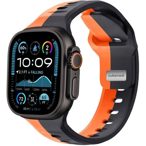 CubeNest Premium Silicon Band řemínek Apple Watch 42-49 mm černý/oranžový