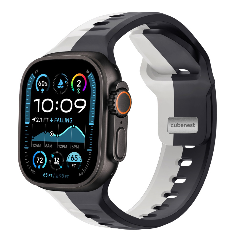CubeNest Premium Silicon Band řemínek Apple Watch 42-49 mm černý/šedý