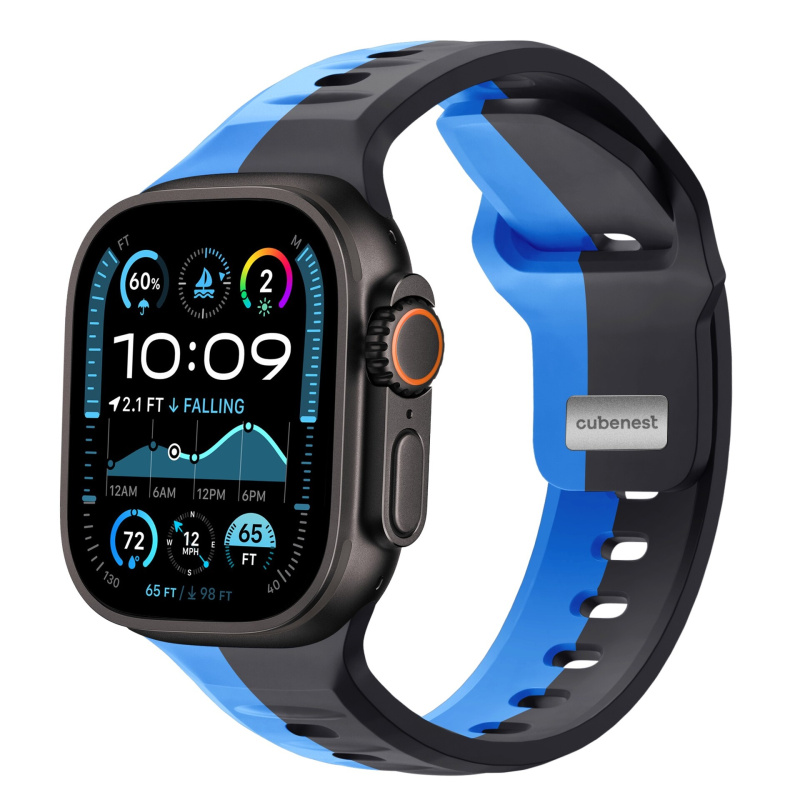 CubeNest Premium Silicon Band řemínek Apple Watch 42-49 mm černý/modrý