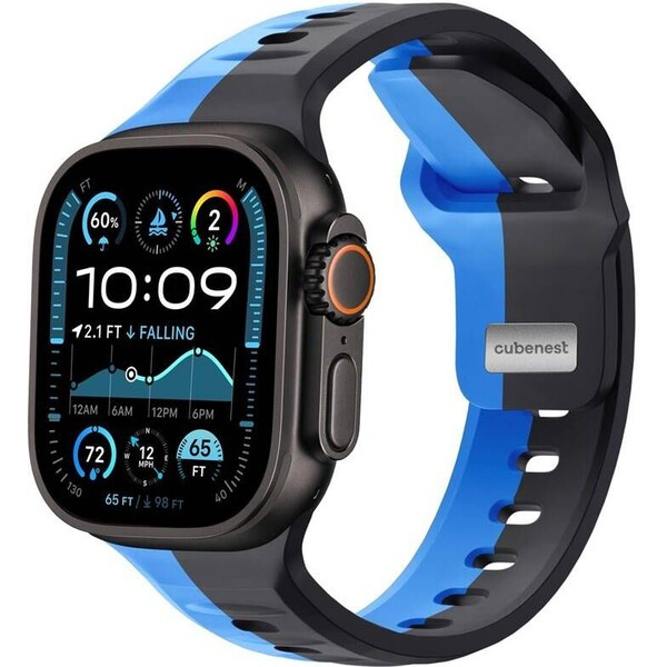 CubeNest Premium Silicon Band řemínek Apple Watch 42-49 mm černý/modrý