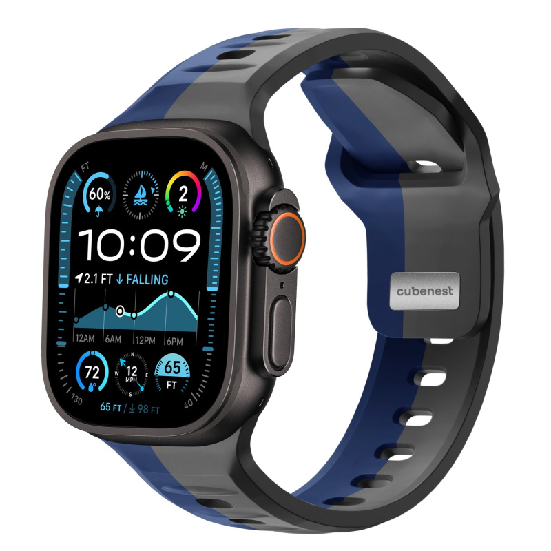 CubeNest Premium Silicon Band řemínek Apple Watch 42-49 mm šedý/tmavě modrý