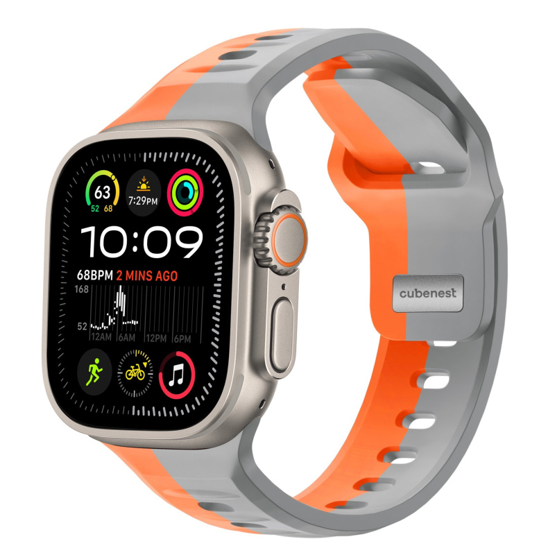CubeNest Premium Silicon Band řemínek Apple Watch 42-49 mm šedý/oranžový