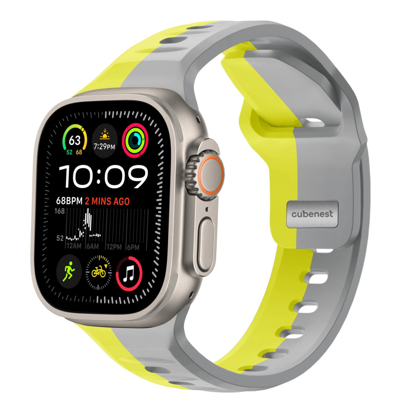 CubeNest Premium Silicon Band řemínek Apple Watch 42-49 mm šedý/žlutý