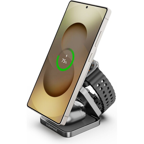 Cubenest SQS312 Fold Pro Qi2 3v1 magnetická nabíječka pro Samsung šedá