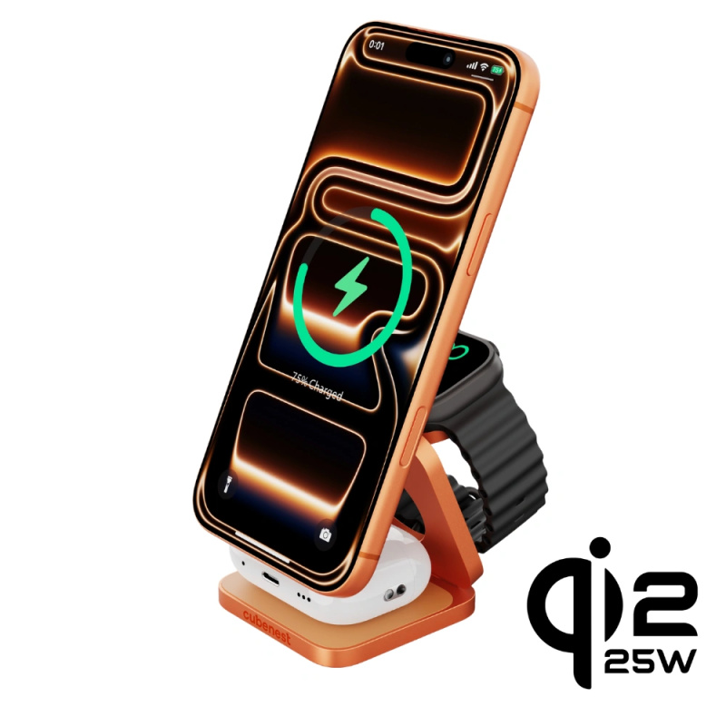 Cubenest SQ312 Ultra Qi2.2 (MagSafe) 3v1 nabíječka (35W) oranžová (Limited Edition)