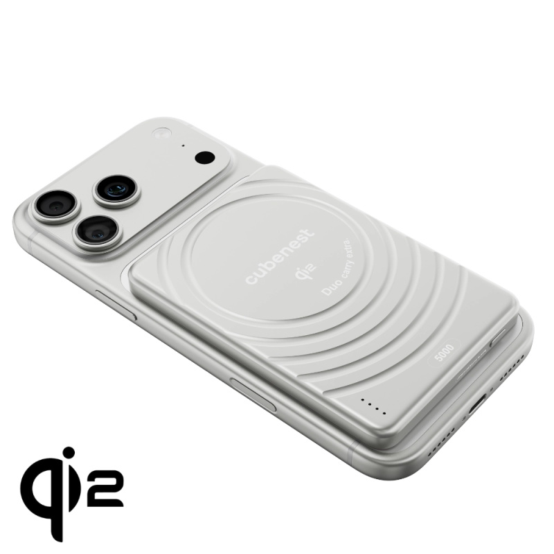 CubeNest SQ1B3D SlimDual Qi2/MagSafe powerbanka (5000 mAh) stříbrná