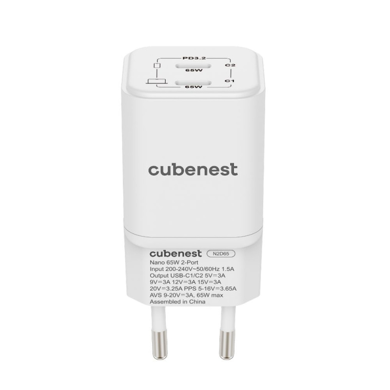 Cubenest PD GaN Nano adaptér 2xUSB-C 65W N2D65
