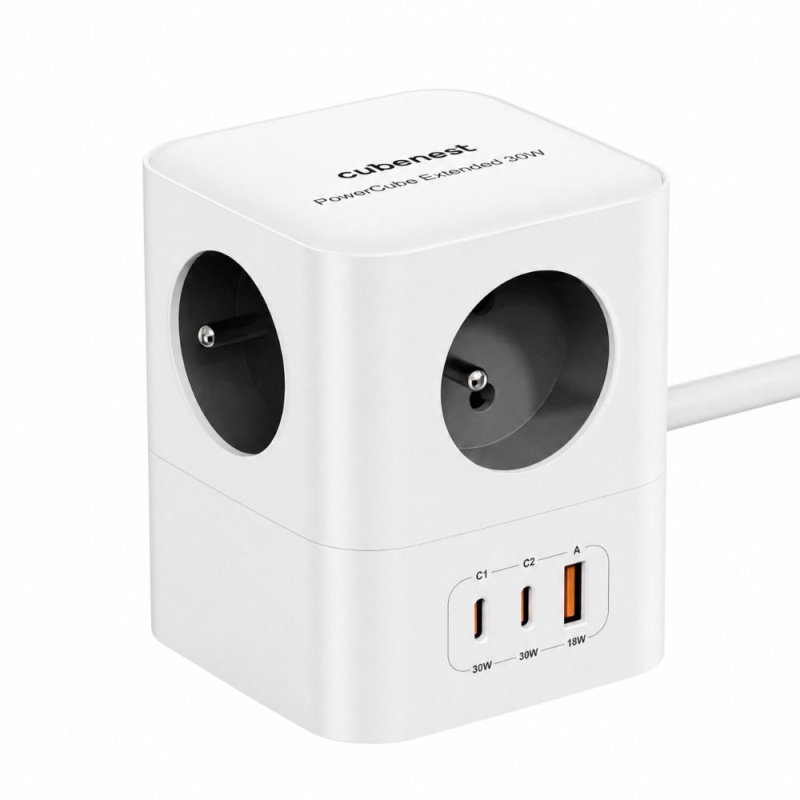 Cubenest PowerCube Extended USB A+C PD 30 W 1,5 m šedá