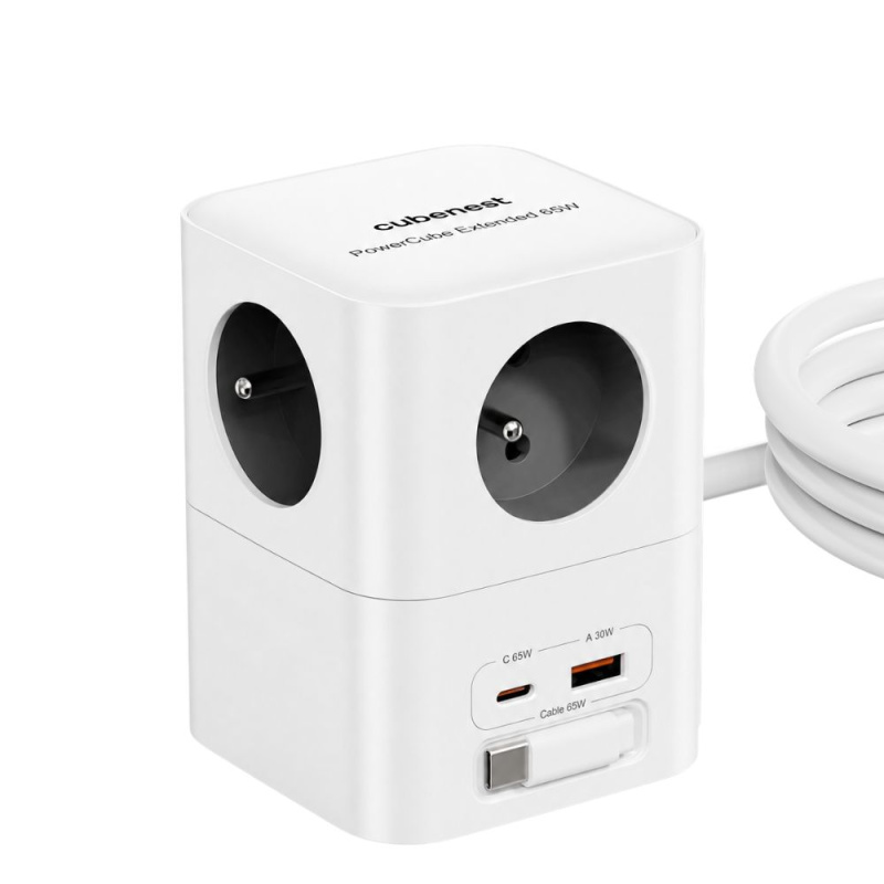 Cubenest PowerCube Extended USB A+C PD 65 W USB-C kabel 3 m