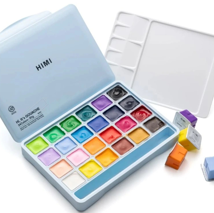 HIMI kvašové barvy - Jelly Cup Gouache Set - 24 Colours (Ice Blue Case Edition) Himi